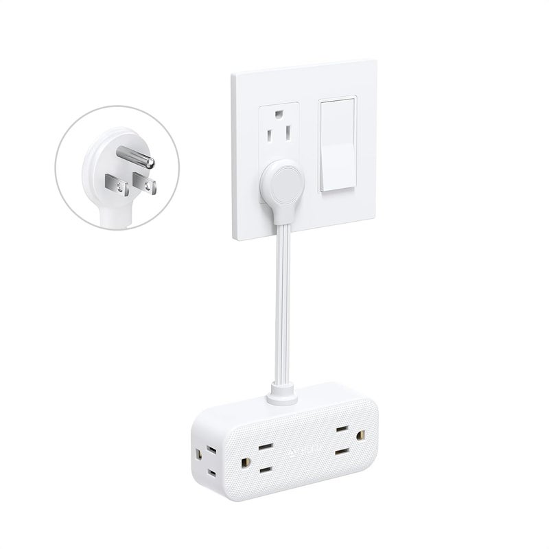 TROND Outlet Extender with 6 Inch Cord, Flat Plug Adapter for Inverted Sockets, 4 Electrical Sockets, 4 USB Ports, Multi Plug Wall Outlet for Home Travel, Cruise Ship Essentials, White - Image 1